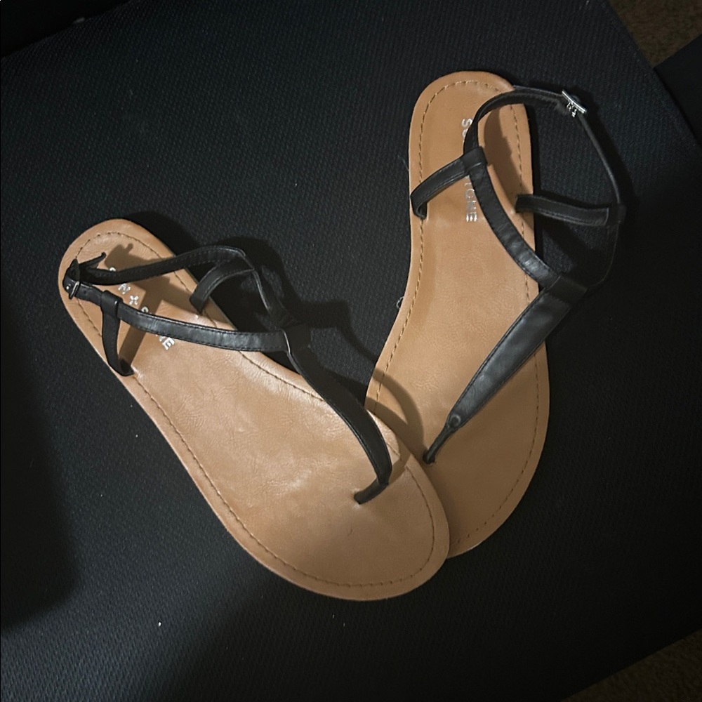 Black and Tan Strappy Sandals